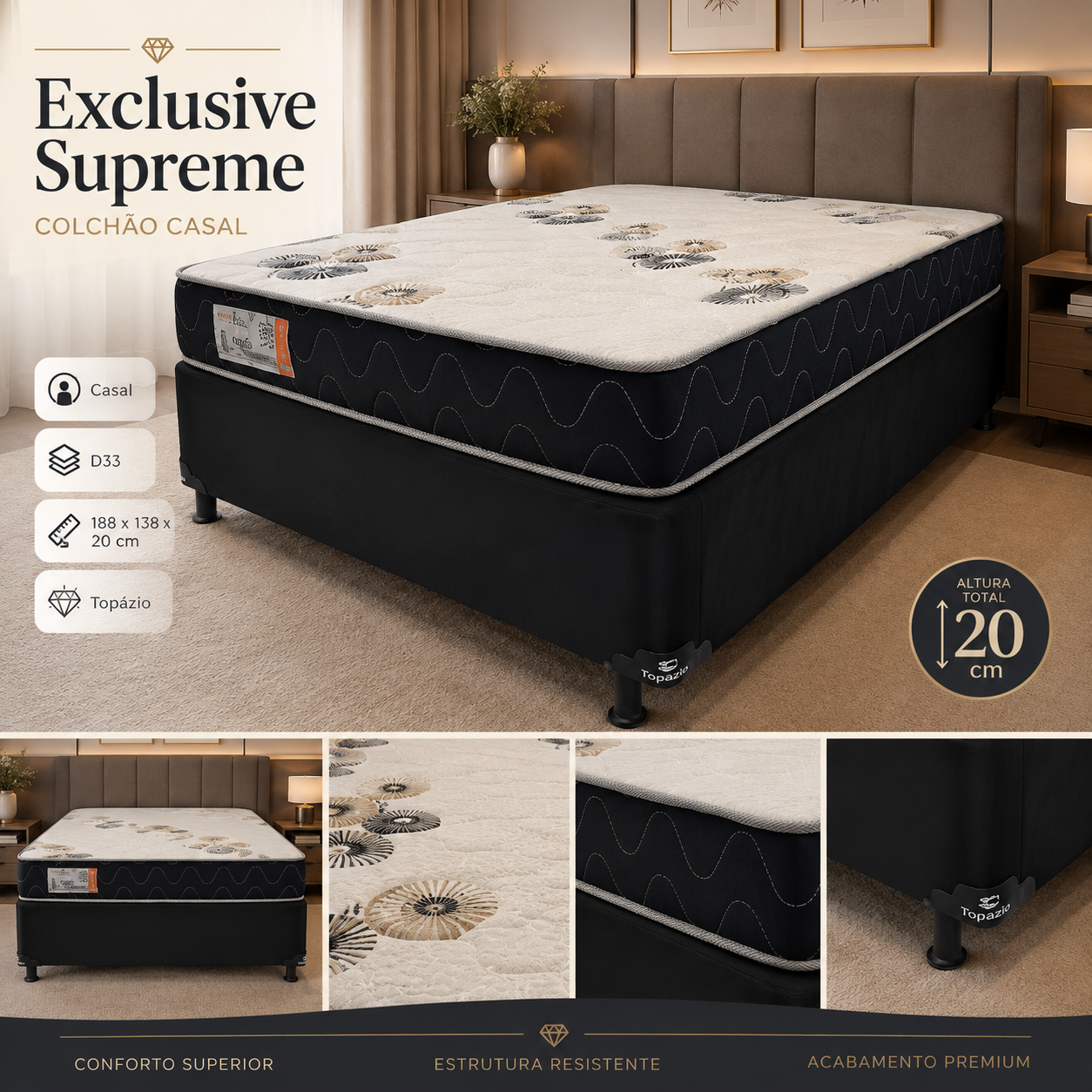 COLCHAO CASAL EXCLUSIVE  SUPREME D33 188X138X020 CM — foto 1 de 1